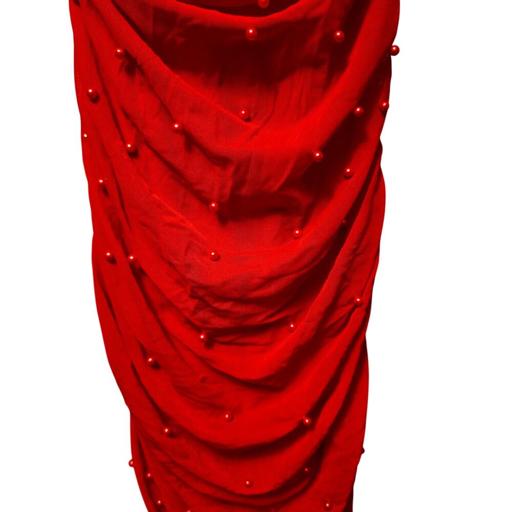 Kaylee Kollection y2k babydoll bodycon beaded red maxi dress size large - Picture 4 of 6